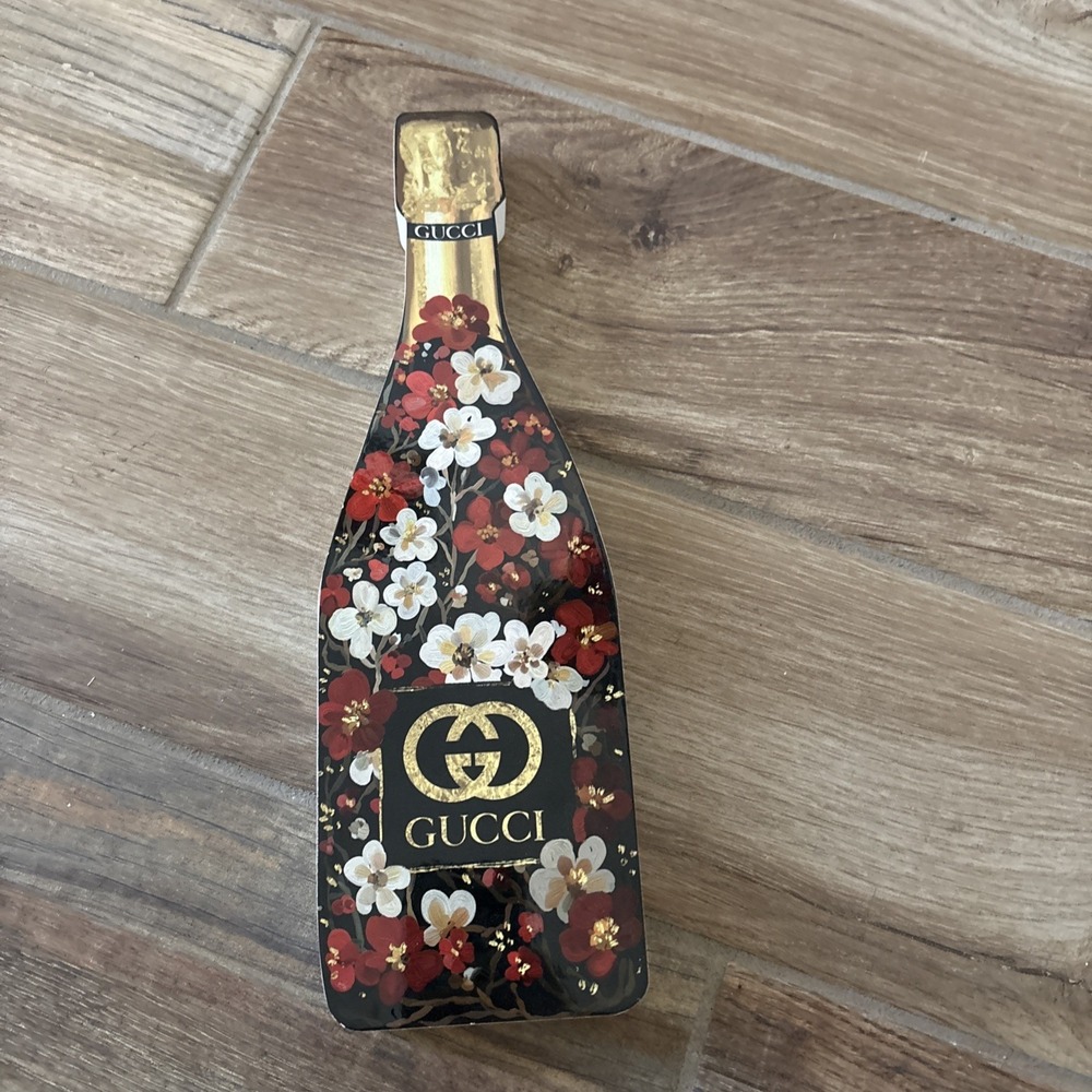 Gucci Home Decor Champagne Bottle Wood Luxury Designer‎ Collectible 13" 7c
